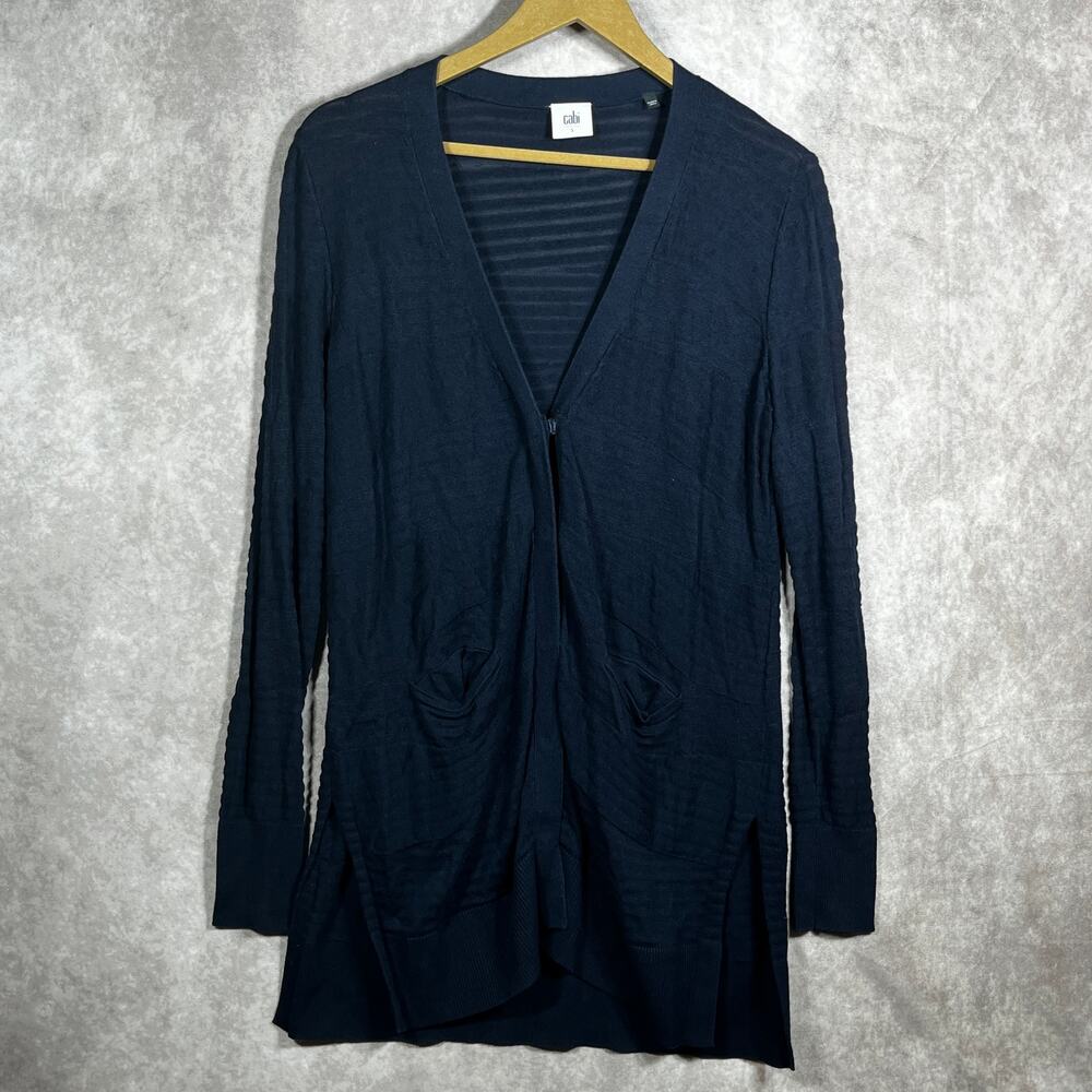 Cabi Classic Snap Duster Cardigan Sweater Womens Small Blue Knit Long Sleeves